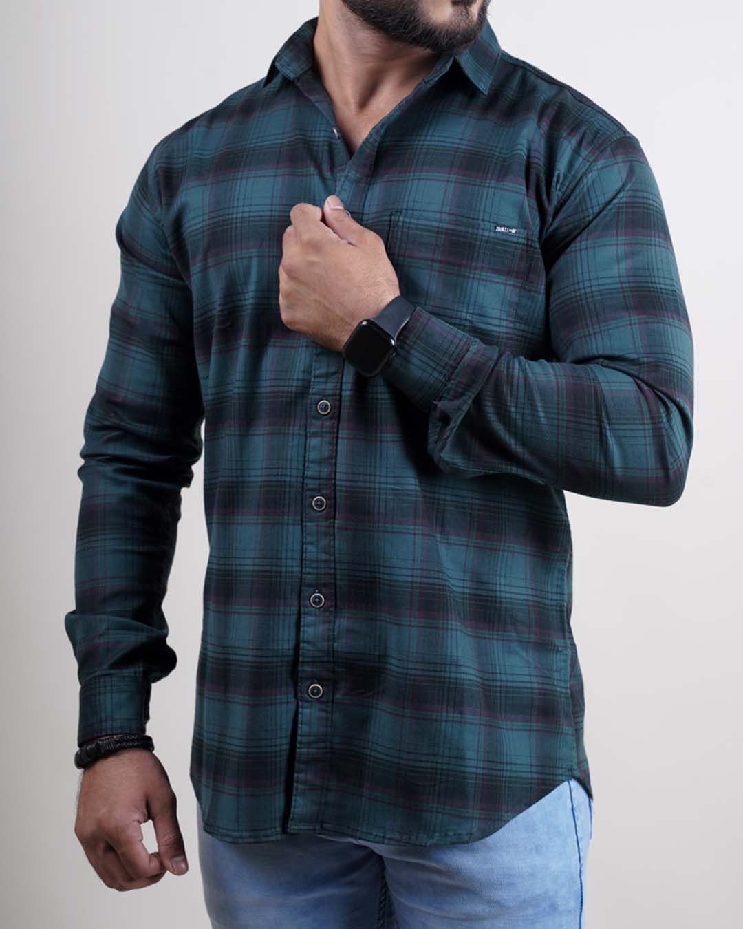 Green color color checks casual shirt shirt for casual wear.