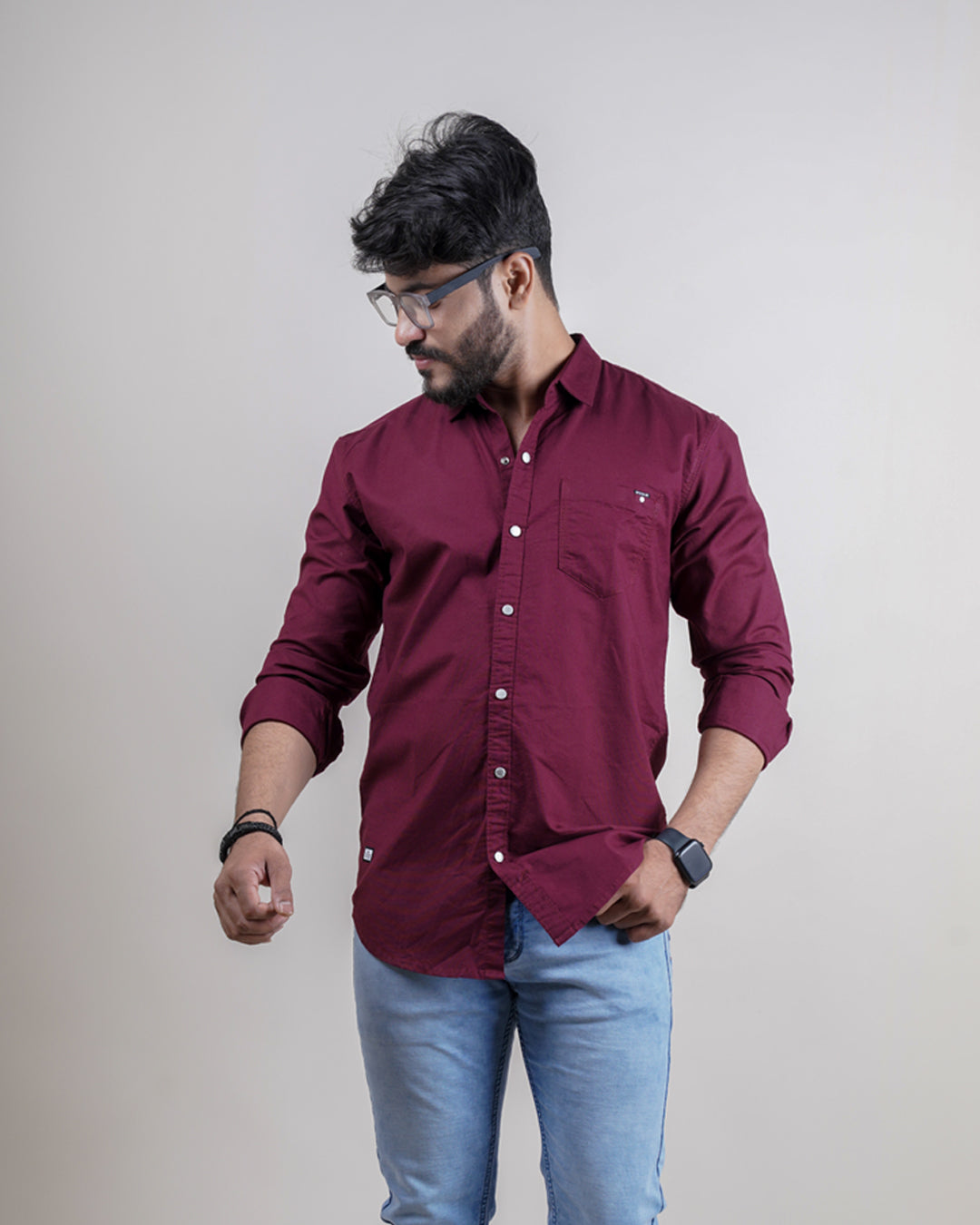 WINE COLOR PLAIN CASUAL SHIRT