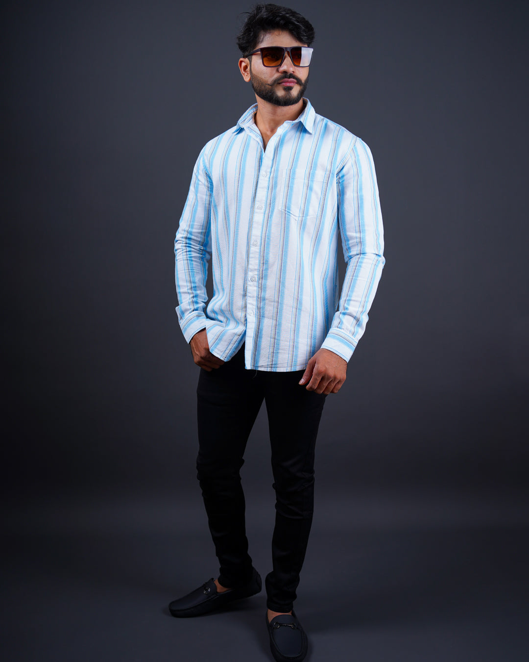 SKYBLUE COLOR LINING COTTON CASUAL SHIRT