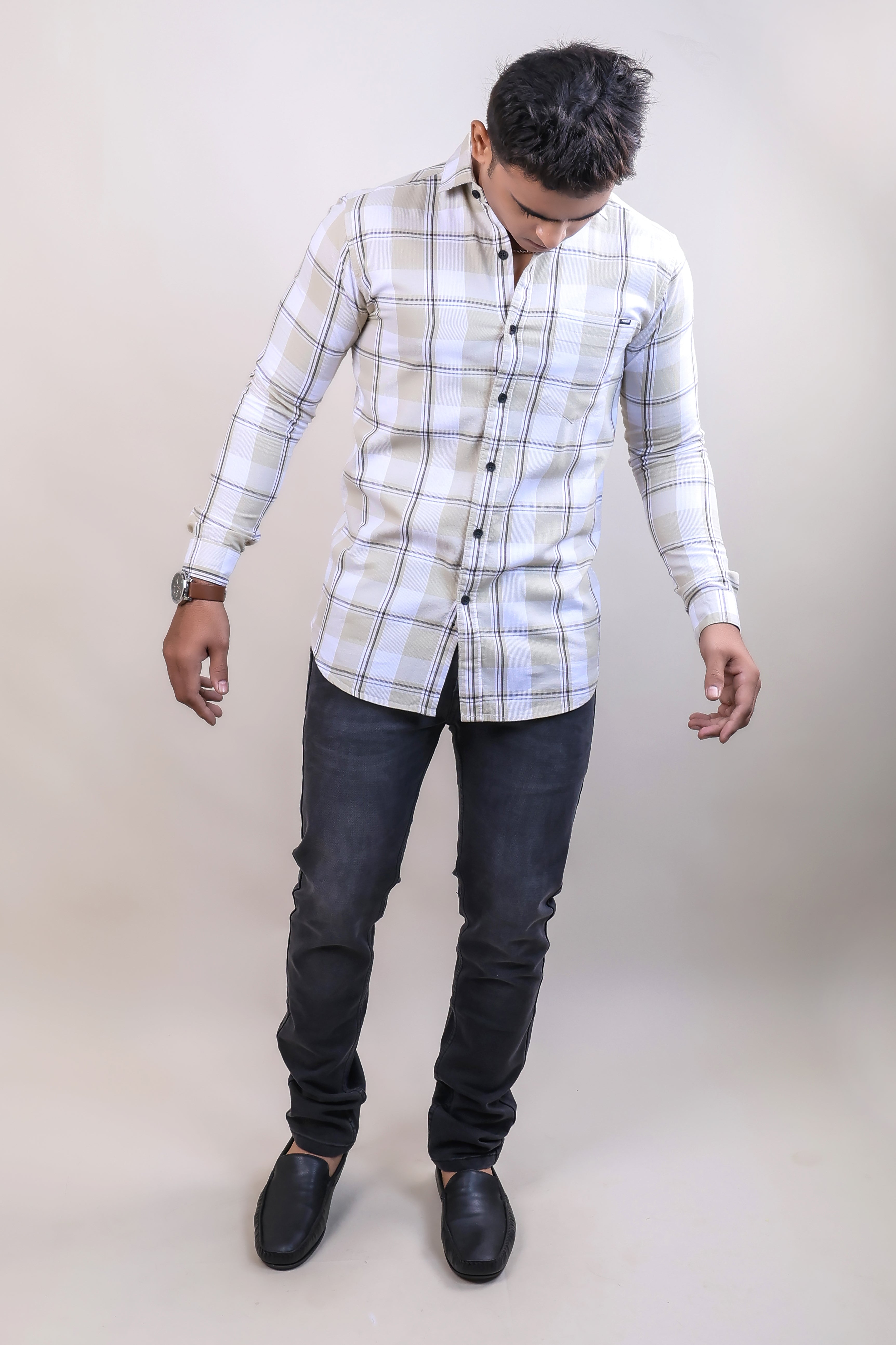 BEIGE COLOR CHECKS CASUAL SHIRT