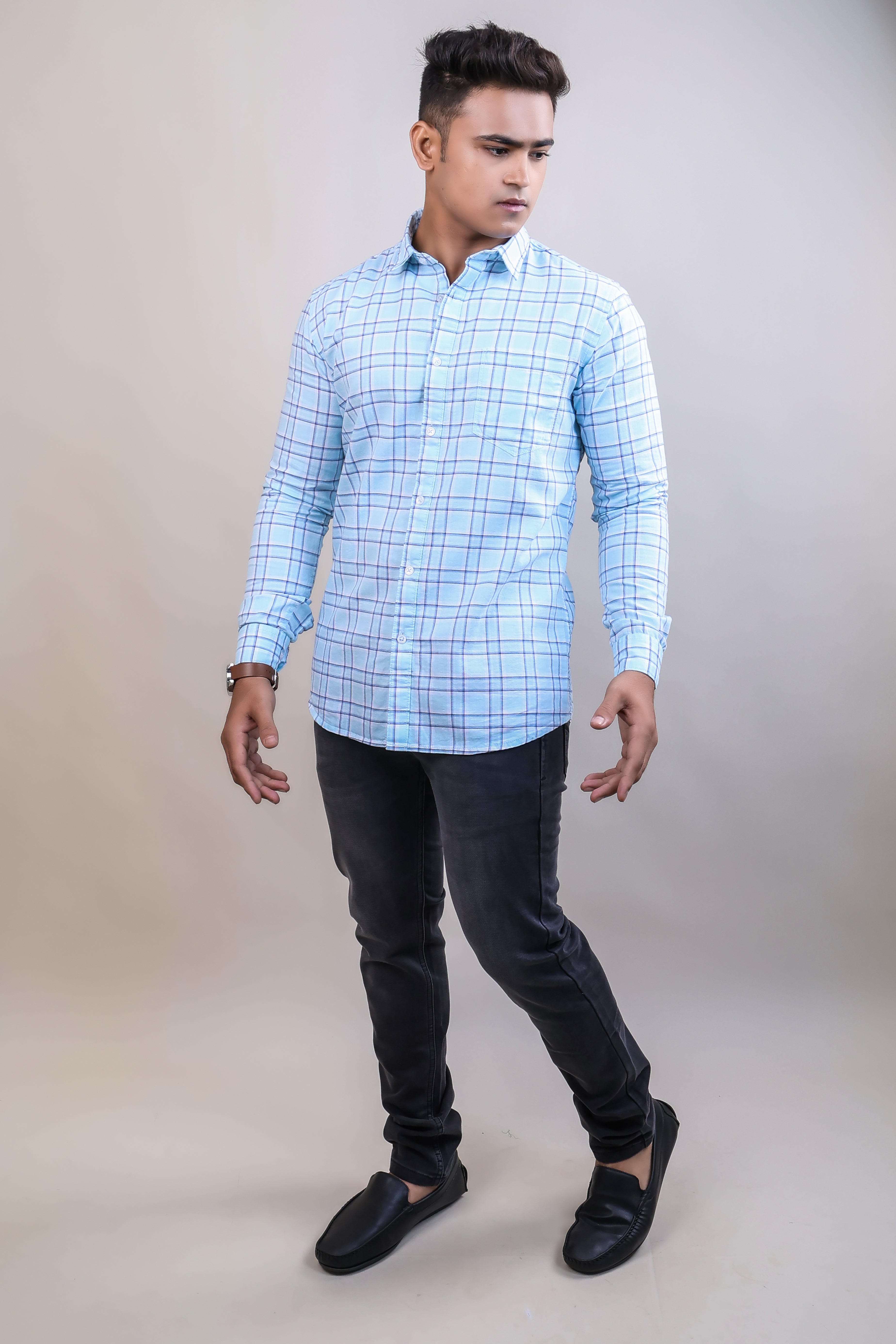 SKYBLUE COLOR CHECKS CASUAL SHIRT