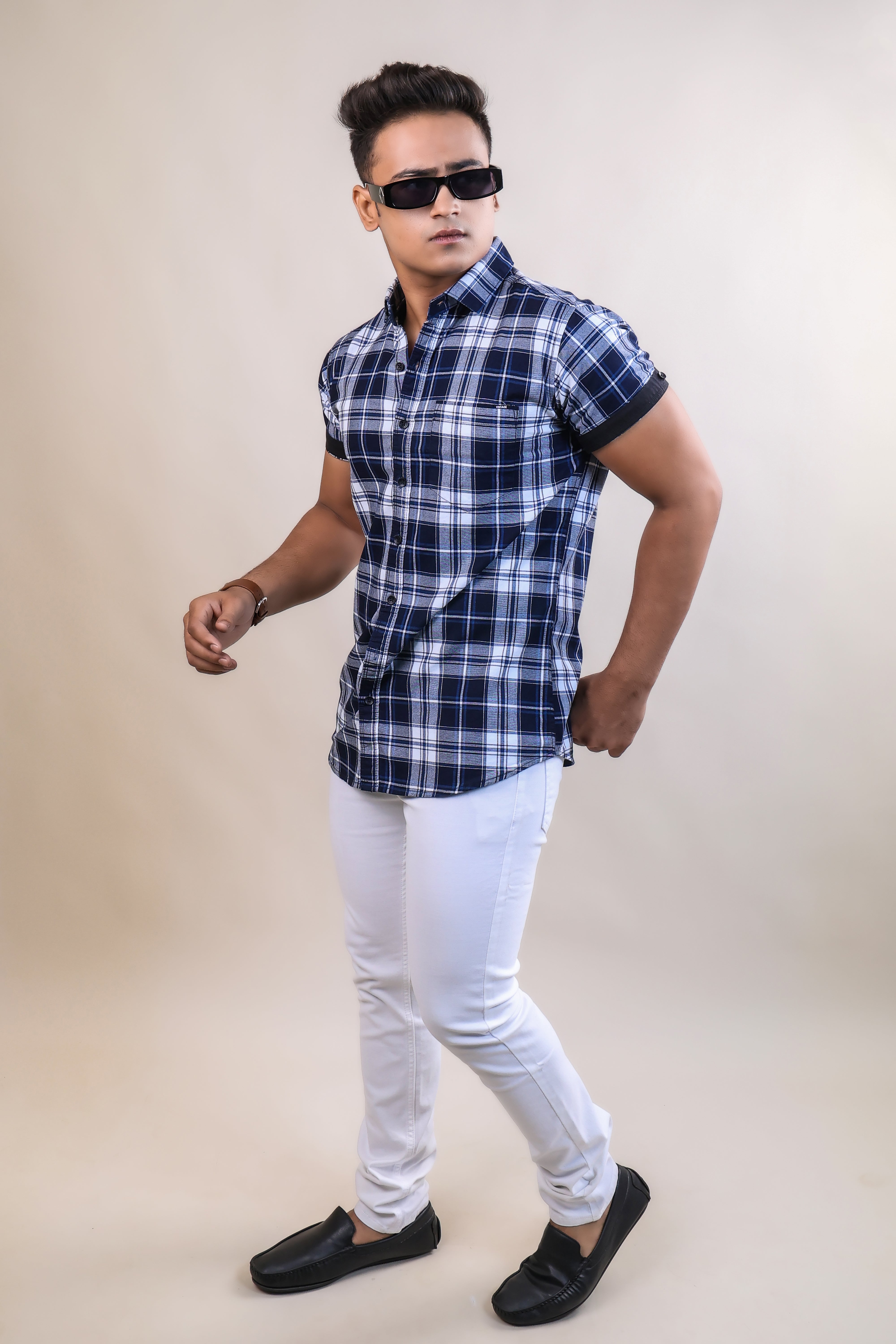 BLUE COLOR CHECKS HALF SLEEVE CASUAL SHIRT