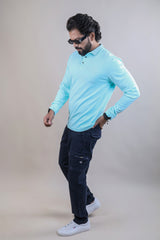 FIROZI COLOR COLLAR FULL SLEEVE PLAIN T-SHIRT