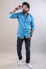 BLUE COLOR PLAIN CASUAL SHIRT