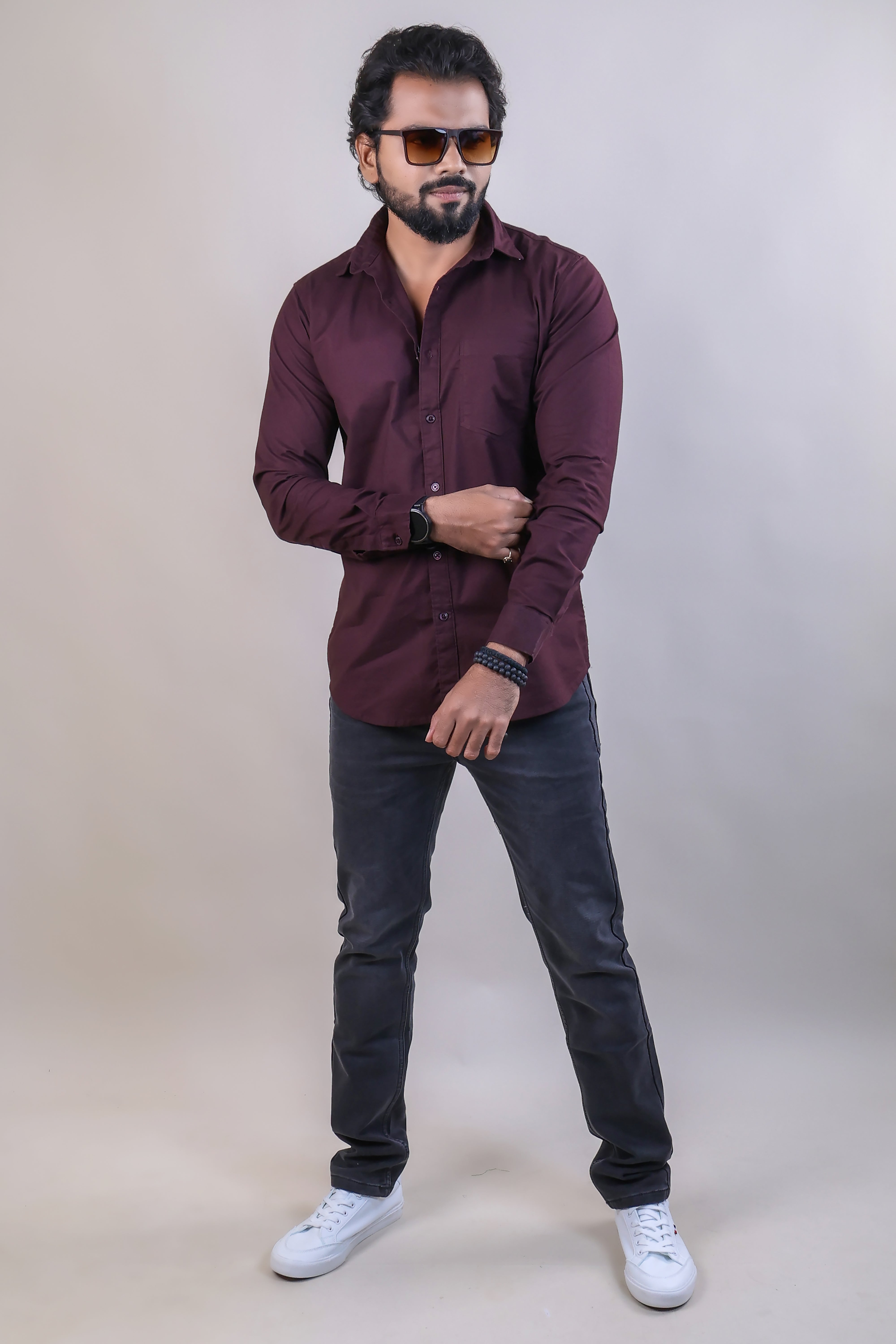 WINE COLOR  PLAIN CASUAL SHIRT