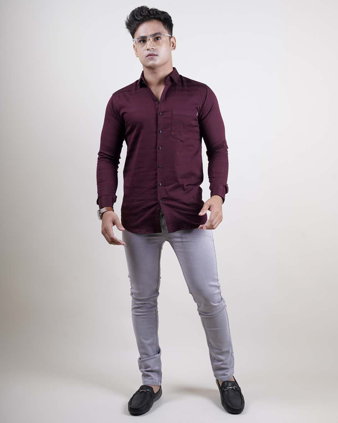 WINE COLOR LINING CASUAL SHIRT