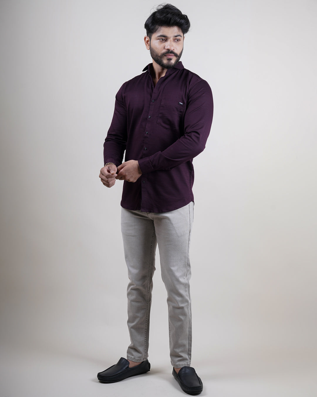 WINE COLOR LINING CASUAL SHIRT