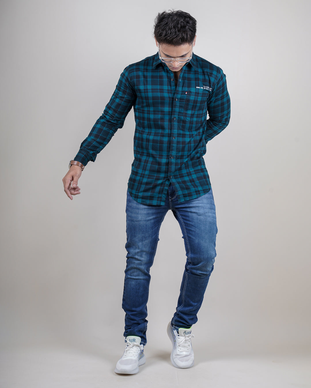 GREEN-BLACK COLOR CHECKS CASUAL SHIRT