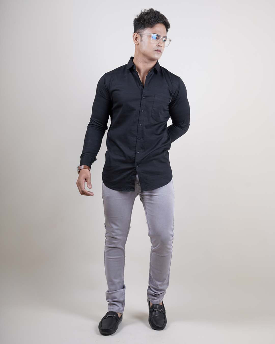 BLACK COLOR LINING CASUAL SHIRT