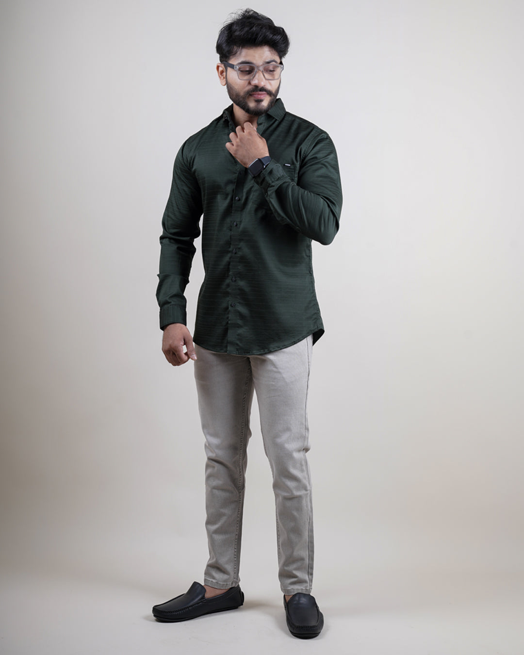 GREEN COLOR LINING CASUAL SHIRT