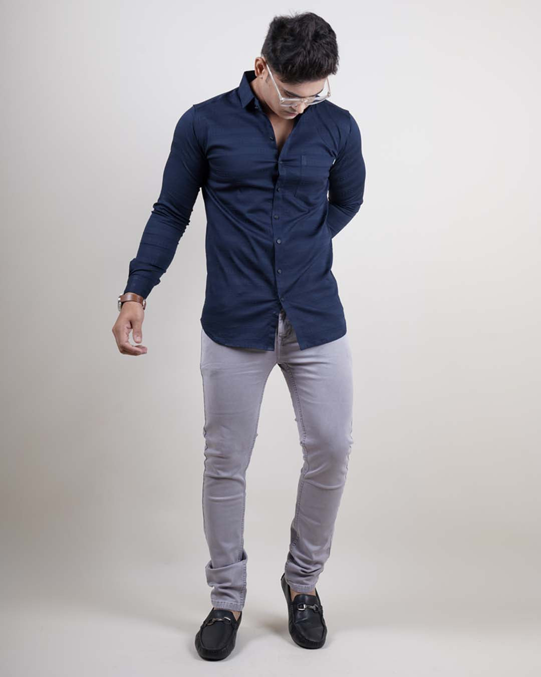 NAVY BLUE COLOR LINING CASUAL SHIRT