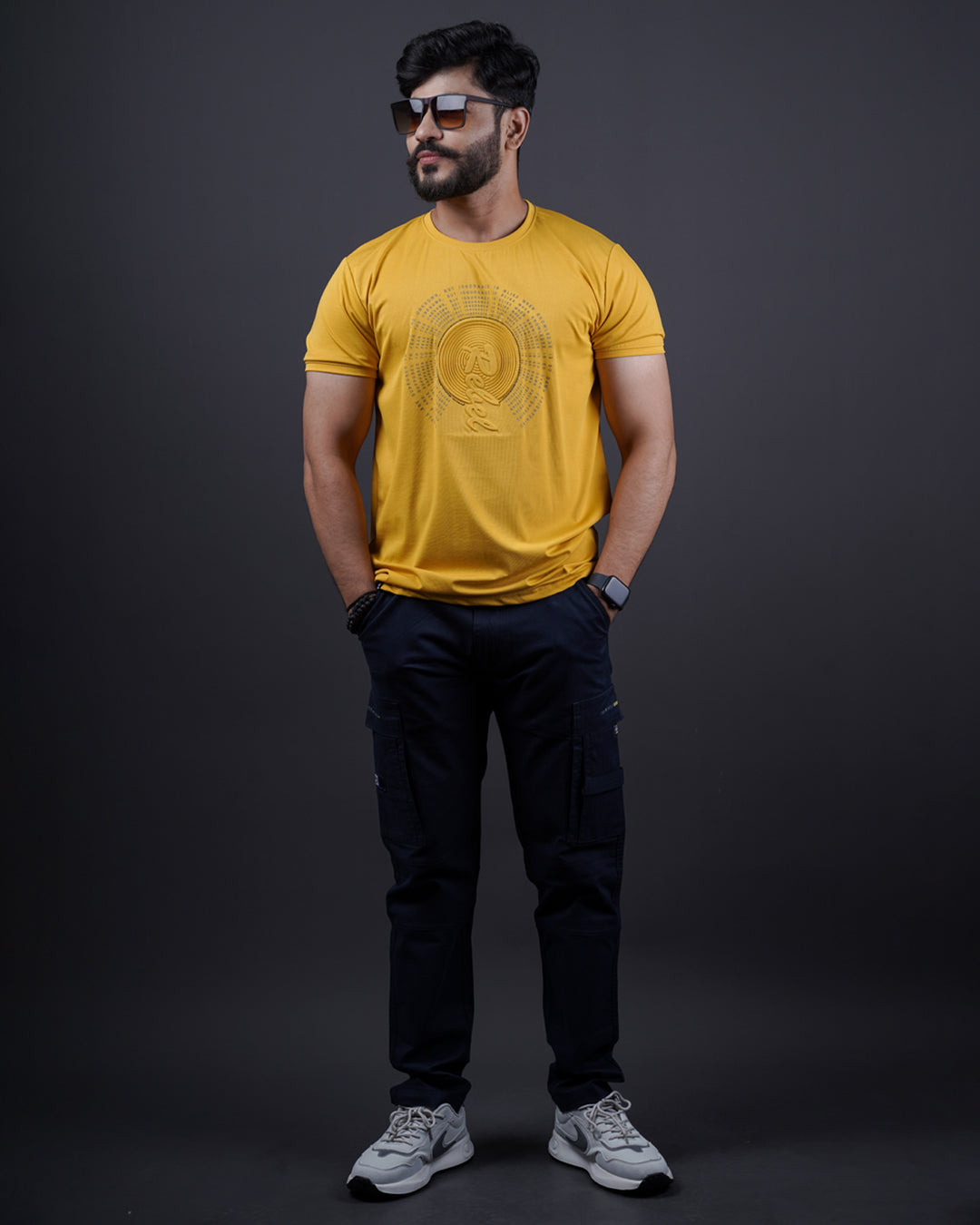 MUSTARD COLOR ROUND NECK MATTER T-SHIRT