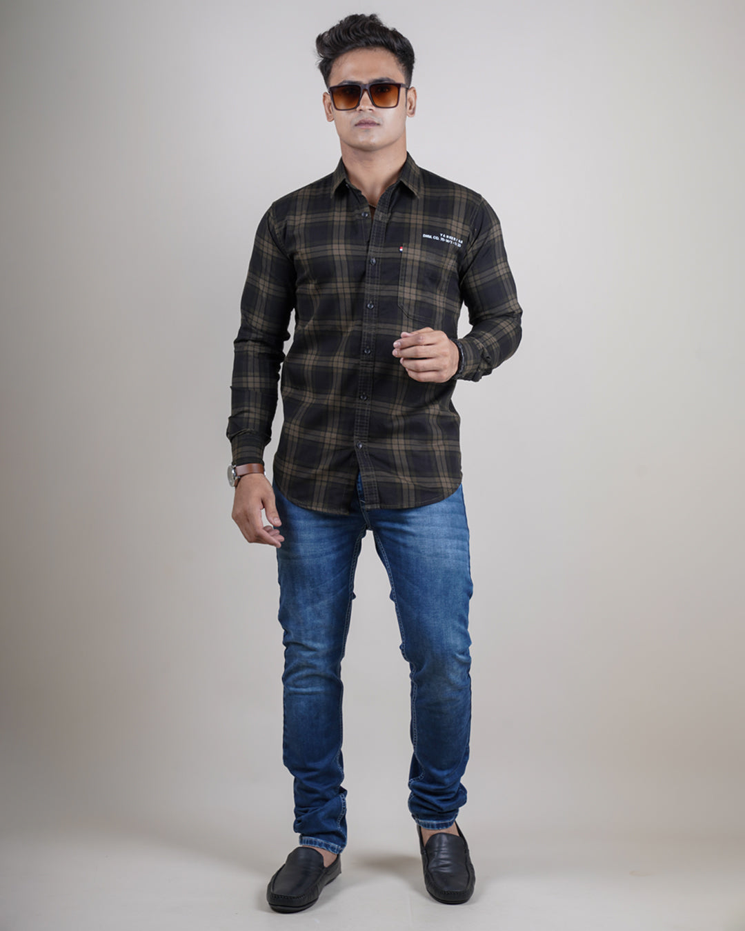 OLIVE COLOR CHECKS CASUAL SHIRT