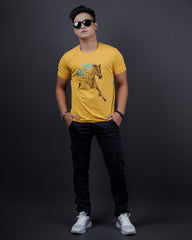 MUSTARD COLOR ROUND NECK MATTER T-SHIRT