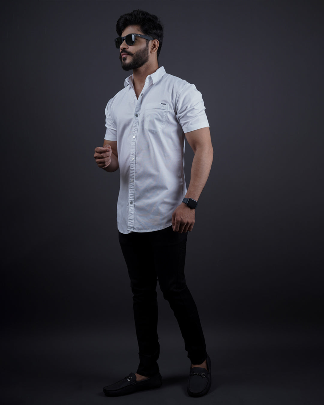 WHITE COLOR HALF SLEEVE PLAIN CASUAL SHIRT