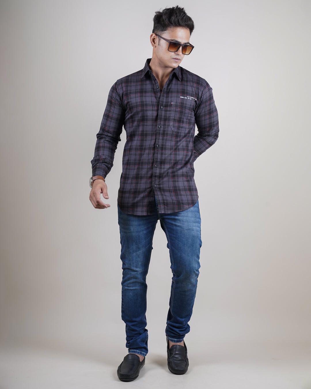 GREY COLOR CHECKS CASUAL SHIRT