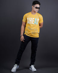 MUSTARD COLOR ROUND NECK MATTER T-SHIRT