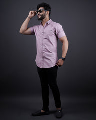 ONION COLOR HALF SLEEVE PLAIN CASUAL SHIRT