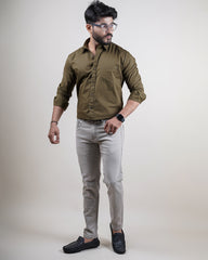 OLIVE COLOR PLAIN CASUAL SHIRT