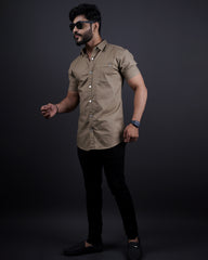 BEIGE COLOR PLAIN CASUAL SHIRT