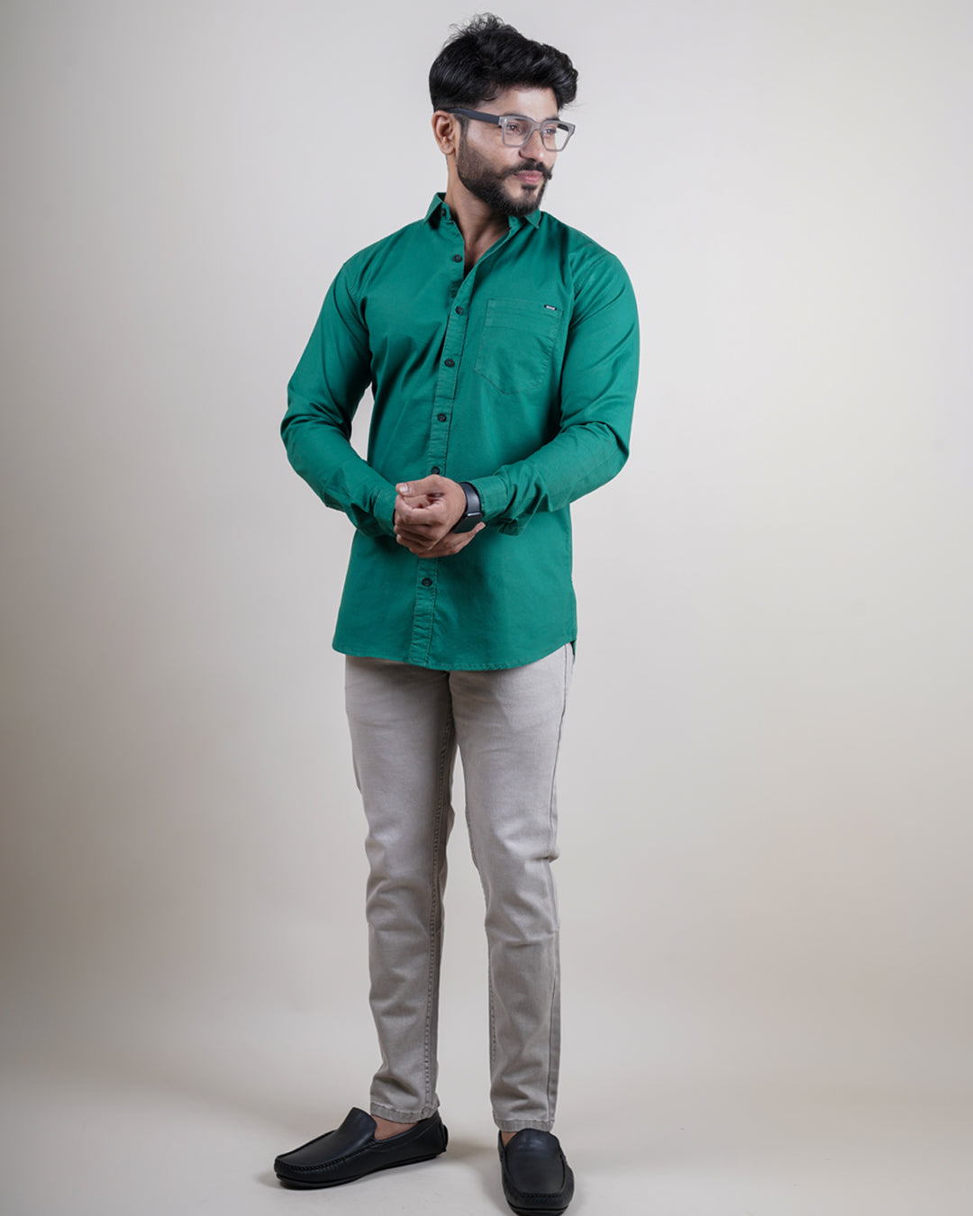 GREEN COLOR PLAIN CASUAL SHIRT