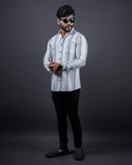 BEIGE-WHITE COLOR LINING CASUAL SHIRT