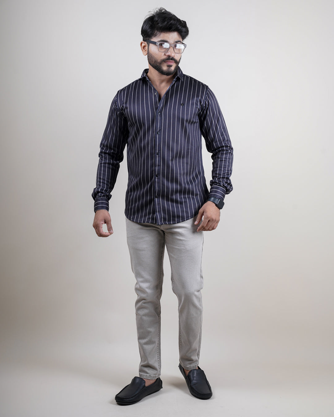 BLACK COLOR LINING CASUAL SHIRT