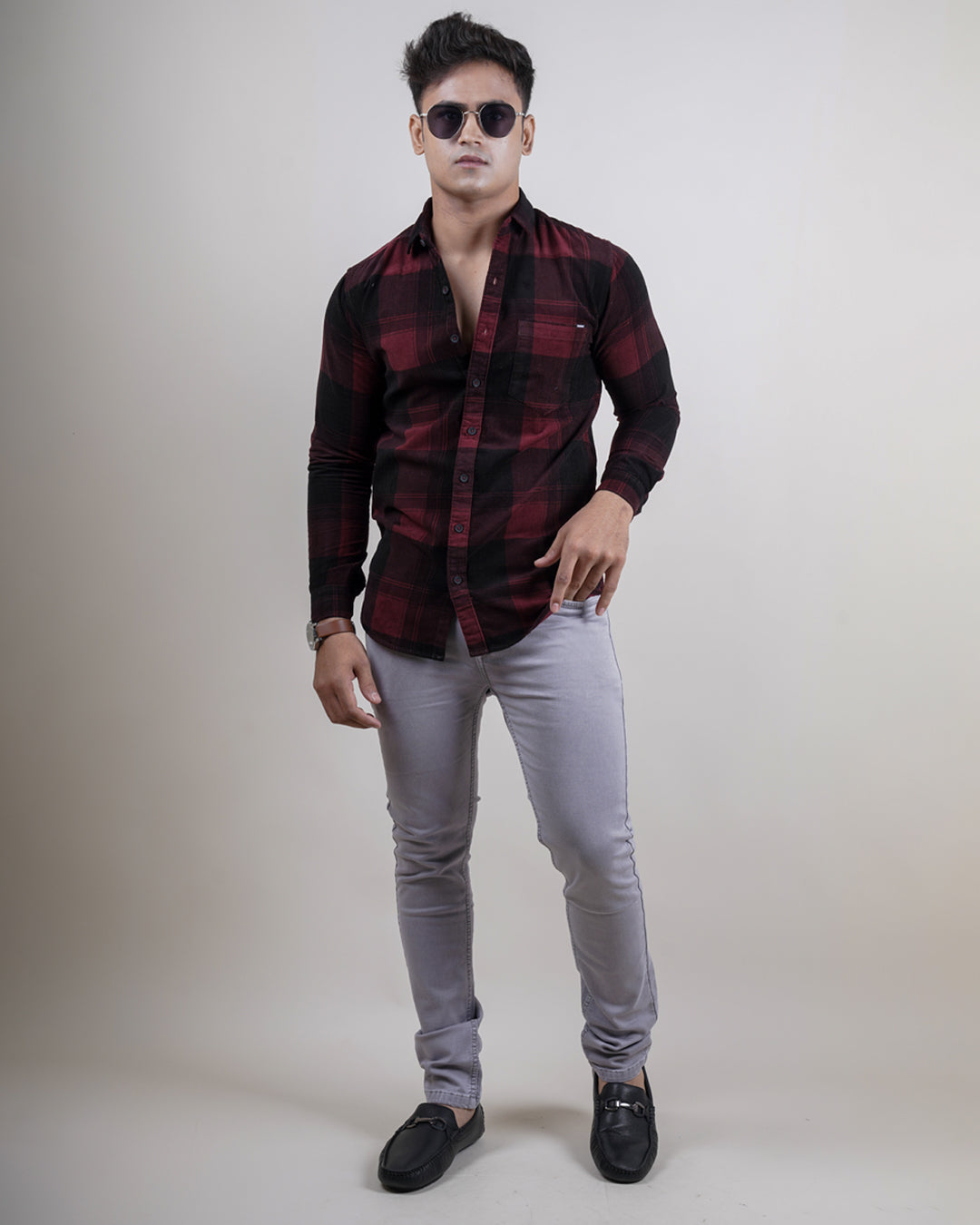 MAROON-BLACK COLOR CHECKS CASUAL SHIRT