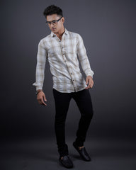 FAWN-WHITE COLOR CHECKS CASUAL SHIRT