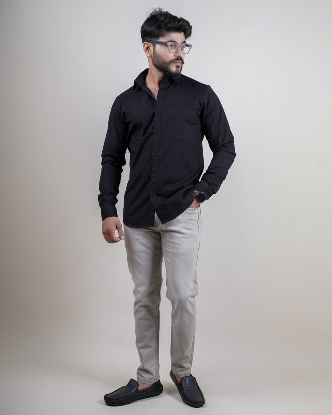 BLACK COLOR PLAIN CASUAL SHIRT