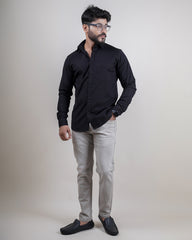 BLACK COLOR PLAIN CASUAL SHIRT