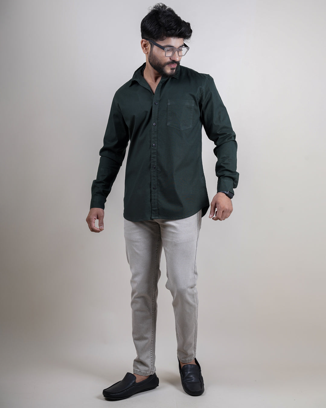 GREEN COLOR PLAIN CASUAL SHIRT