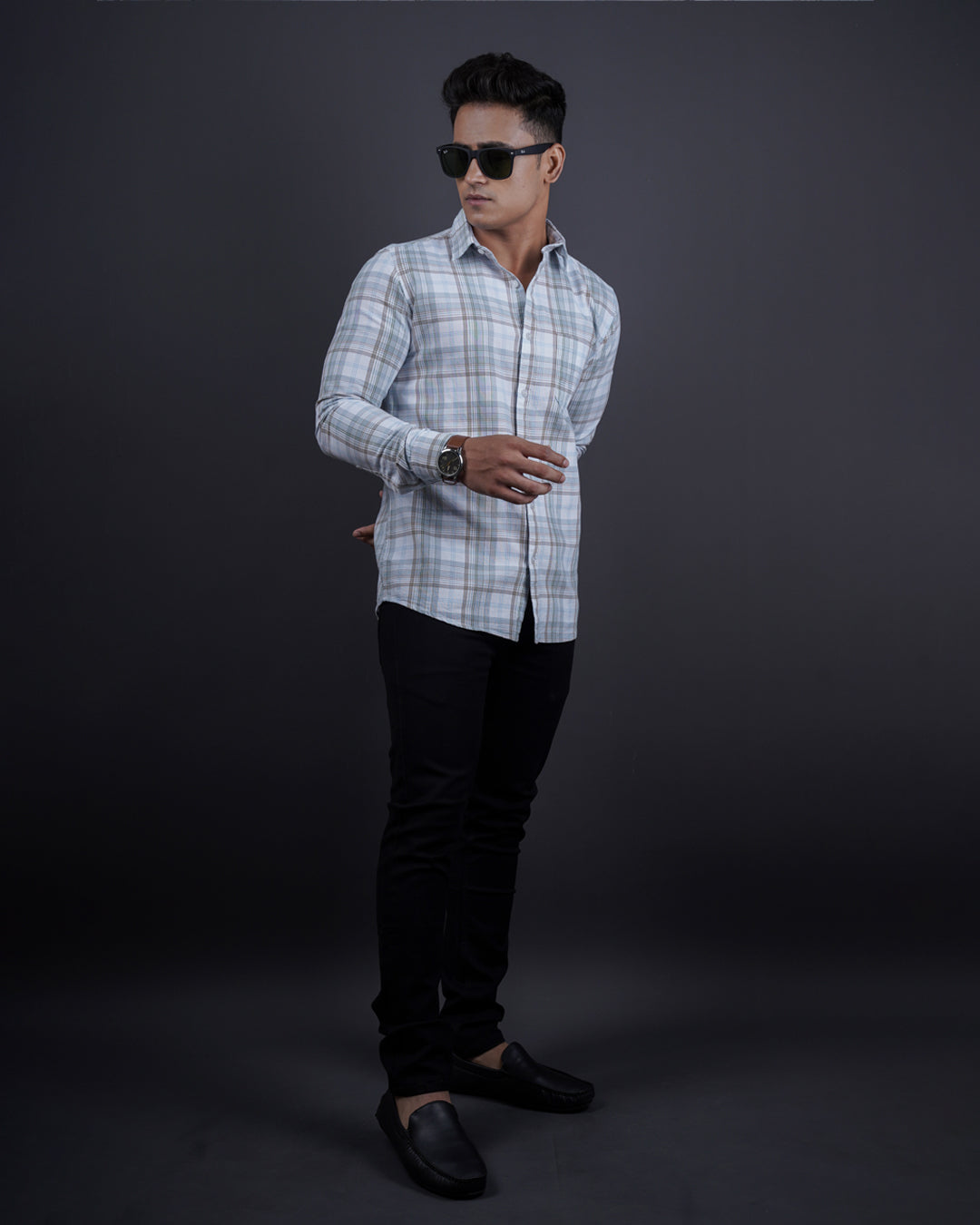 GREY-WHITE COLOR CHECKS CASUAL SHIRT