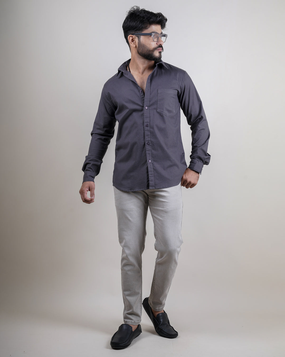 GREY COLOR PLAIN CASUAL SHIRT