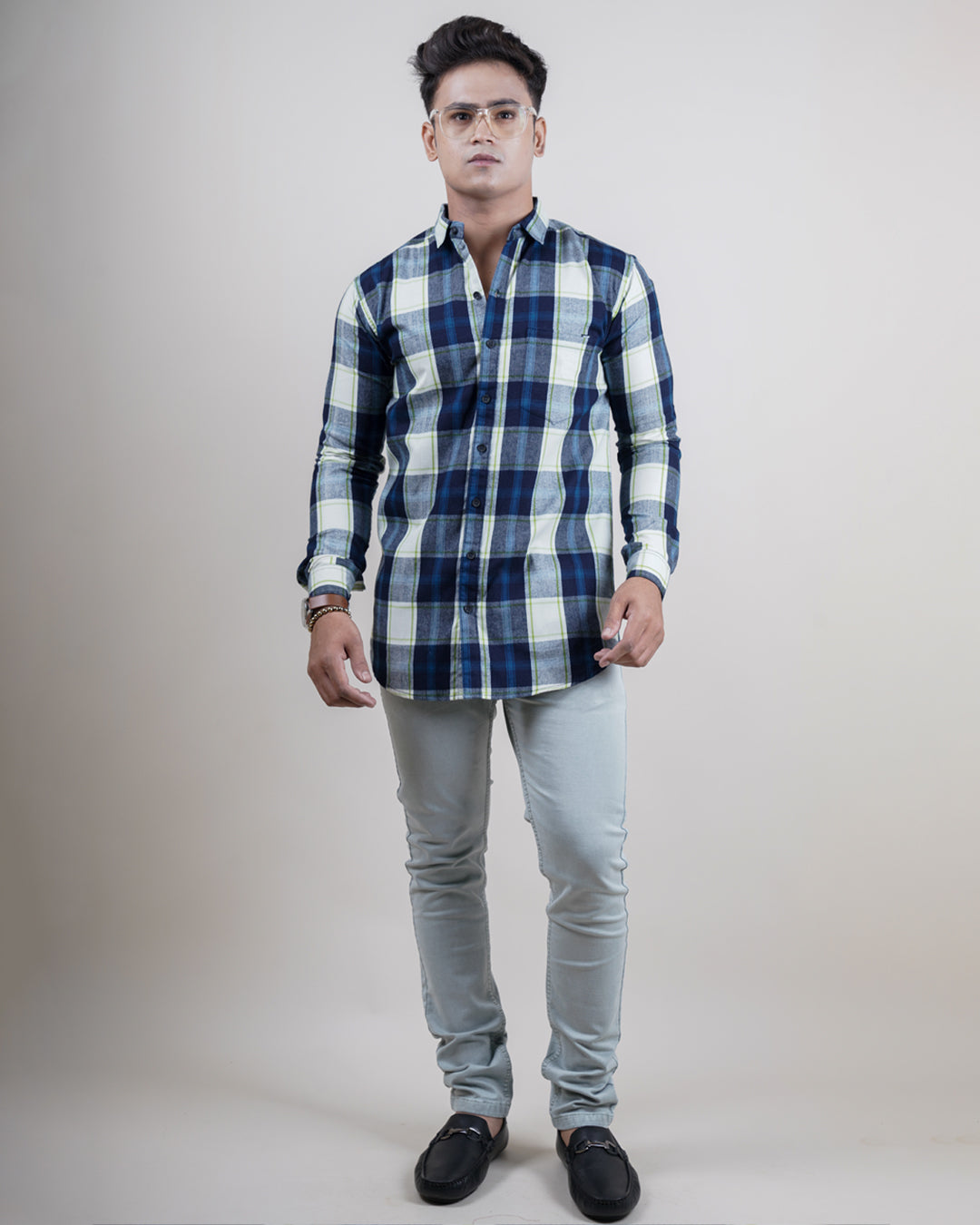 BLUE-GREEN COLOR CHECKS CASUAL SHIRT