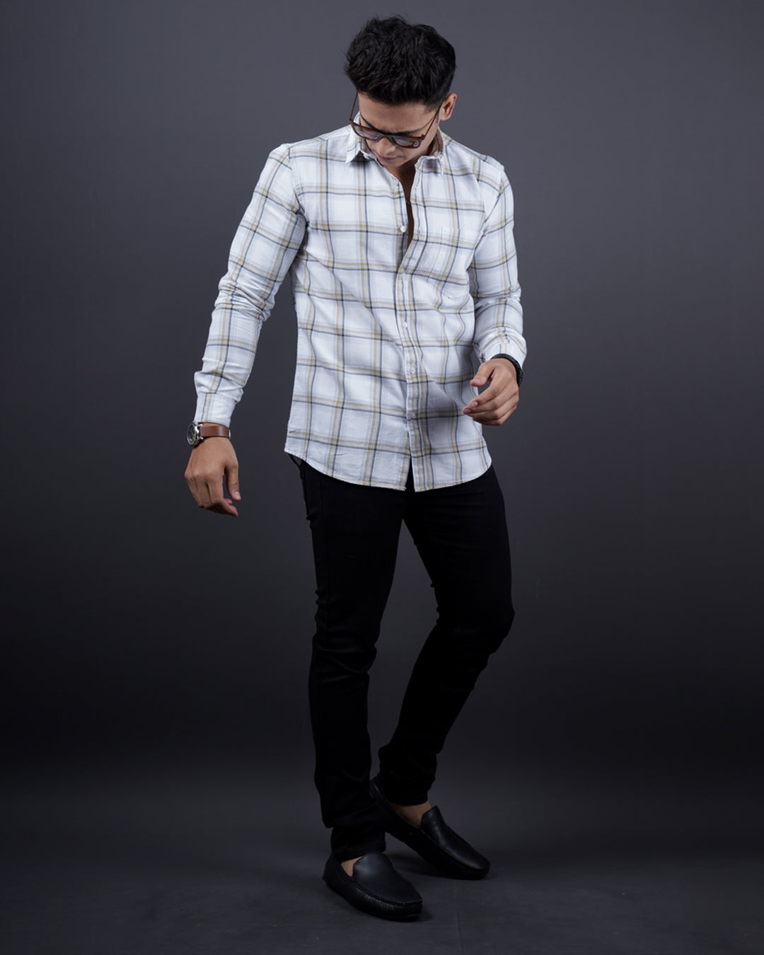 GREY-WHITE COLOR CHECKS CASUAL SHIRT