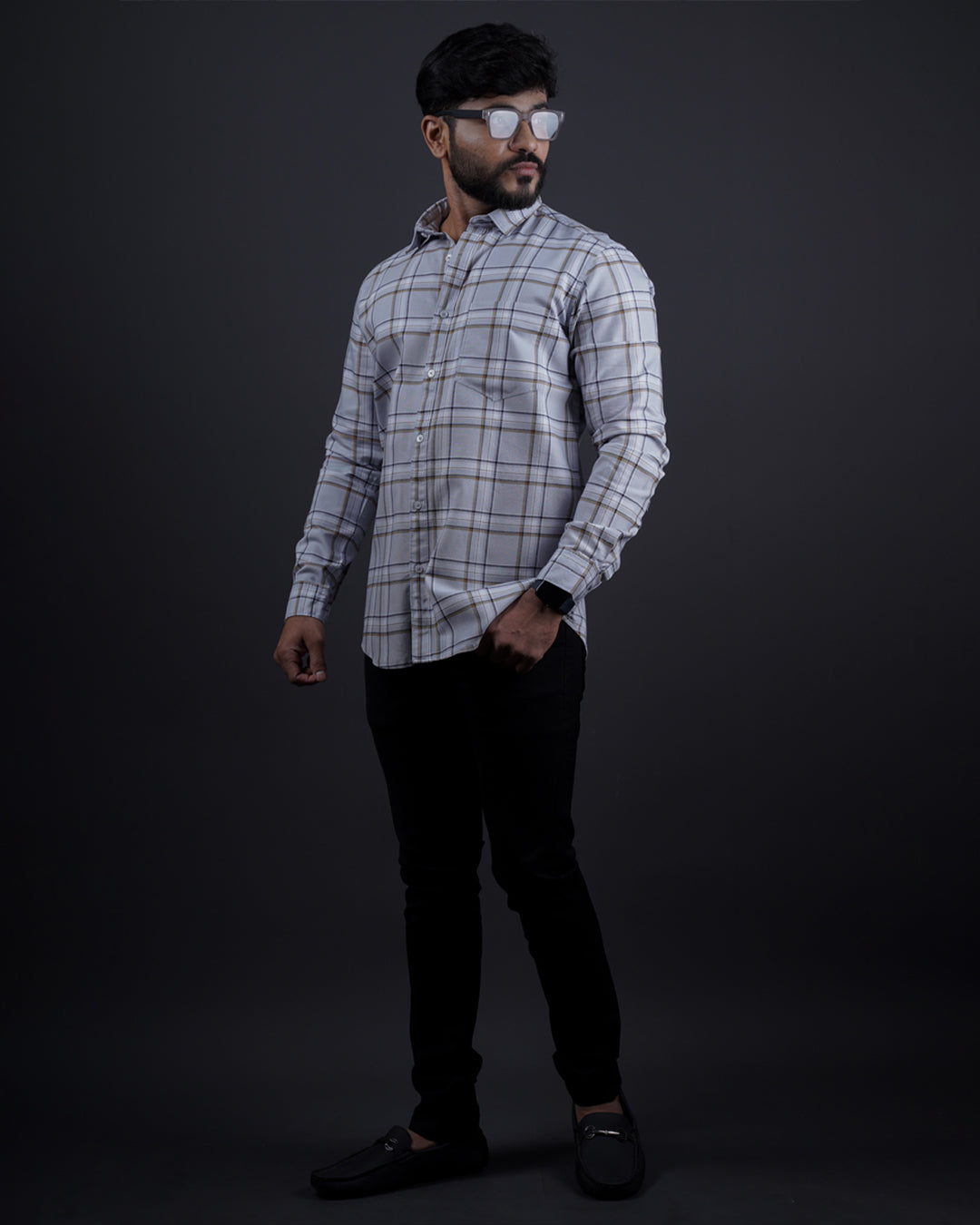 GREY COLOR CHECKS CASUAL SHIRT