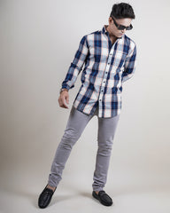 BLUE-ORANGE COLOR CHECKS CASUAL SHIRT