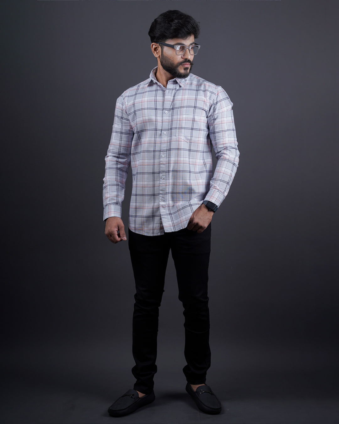 GREY COLOR CHECKS CASUAL SHIRT