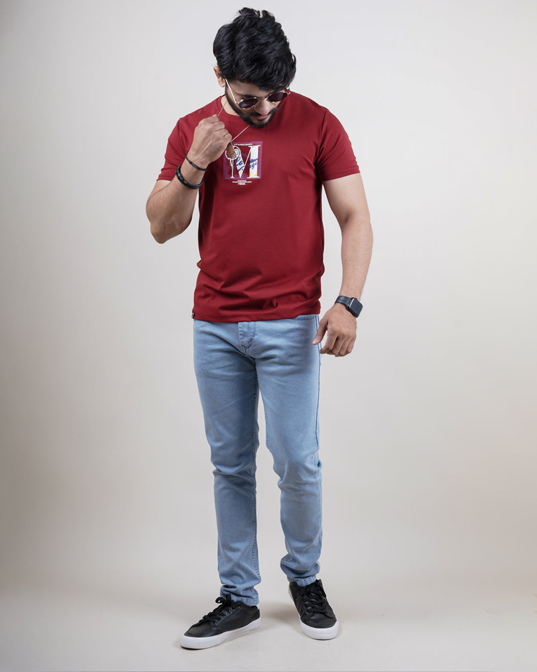 MAROON COLOR MATTER ROUND NECK T-SHIRT