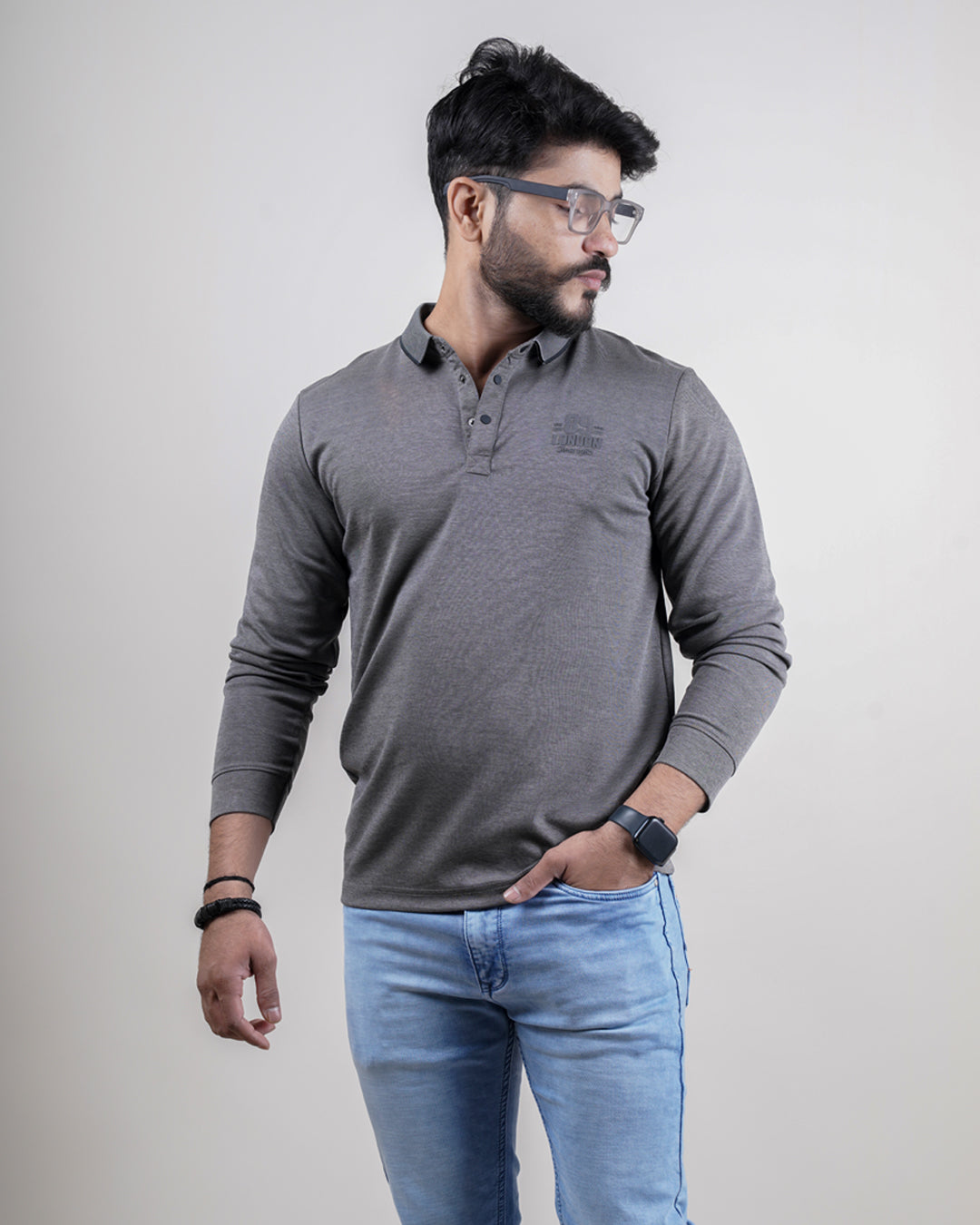 Grey color full sleeve full neck t-shirt for men