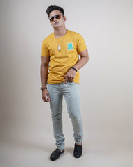 MUSTARD COLOR PRINTED ROUND NECK T-SHIRT