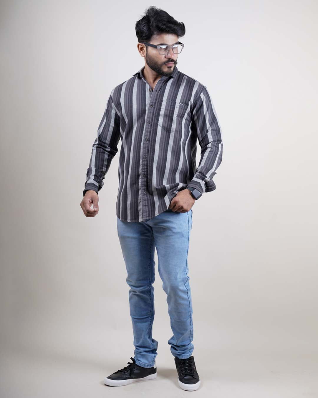 DARK GREY COLOR LINING CASUAL SHIRT