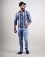 GREY COLOR LINING CASUAL SHIRT