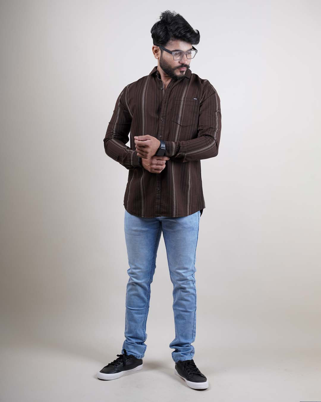 BROWN COLOR LINING CASUAL SHIRT