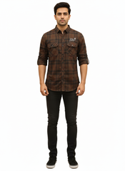 Men's Casual Check Shirt in Coffee Color
