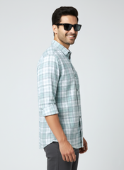 Men's Casual Check Shirt in Pista Color