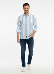 Striped Color Casual Shirts for Men | Skyblue