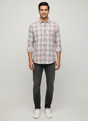 Men's Casual Check Shirt in Onion Color
