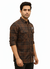 Men's Casual Check Shirt in Coffee Color